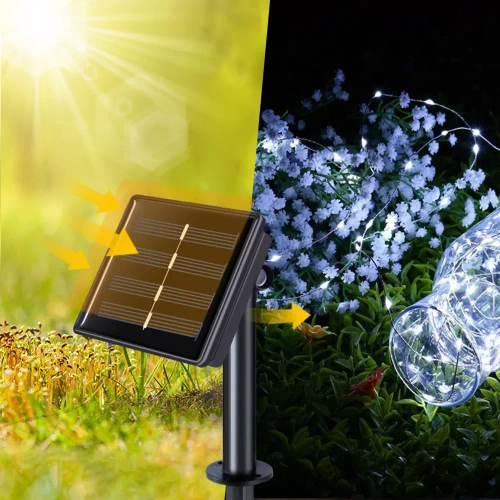 FLD-200LED-WC | Solarslinger, aangedreven tuinlamp | 200 LED's, 20m | koud wit