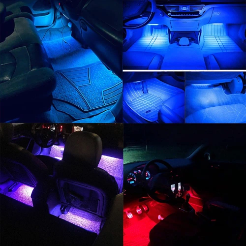 RGB LED car interior lighting via USB | Bluetooth connection with the application on the phone | 4x LED strip 12 diodes 5050 22cm | IR remote | music modes