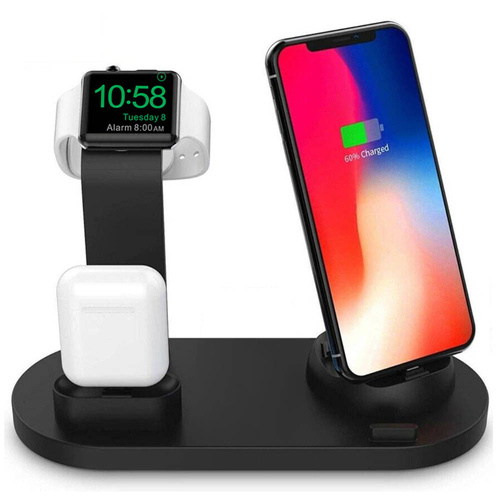 Ladestation für Apple iPhone, AirPods, Watch | kabelloses Ladegerät 15 W | 3 Anschlüsse – USB-C / Lightning / Micro USB | WD-03