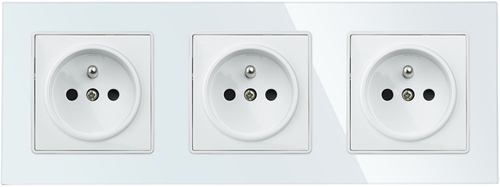 F60-SC80-3 | Drievoudige stekkerdoos met aarding F60 met frame | Wit gehard glas | 230V