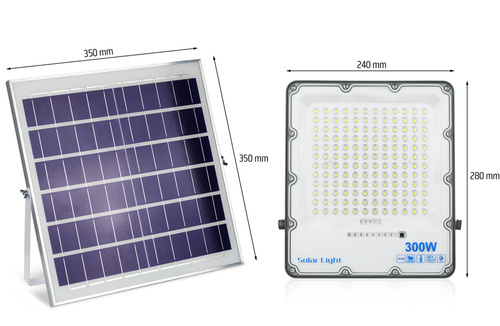 Set LED floodlight 300W + Solar panel 6V/15W with remote control | 5000lm, 12000mAh, IP66