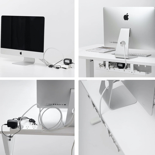 CWT-O1 | Organizér na káble pod dosku stola 50 cm | Kôš, vedenie, rukoväť | biely