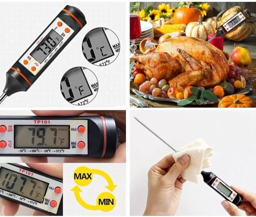 TP-101-SORT | Digitalt køkkentermometer | Termometer med sonde | En anordning til at kontrollere temperaturen på fødevarer