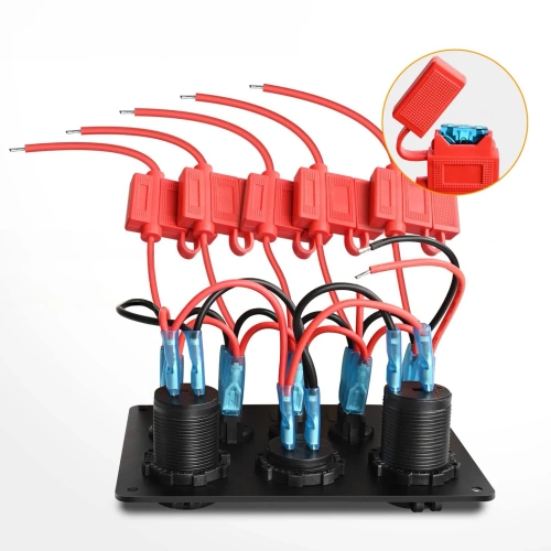 Ovládací panel 12V 24V IP65 s USB | Ovládací panel s podsvietenými spínačmi | Duálna USB nabíjačka 2,1A/5V | 12V zásuvka zapaľovača cigariet