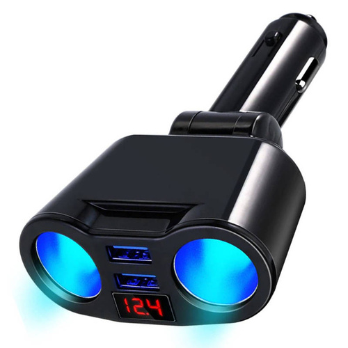 C10 | Cigarette lighter socket splitter with 2 USB 3.1A ports | voltmeter