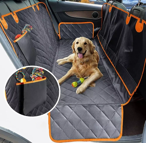 DM-015 | Alfombrilla para transporte de animales, funda para asiento trasero con bolsillo y red desmontable | Impermeable