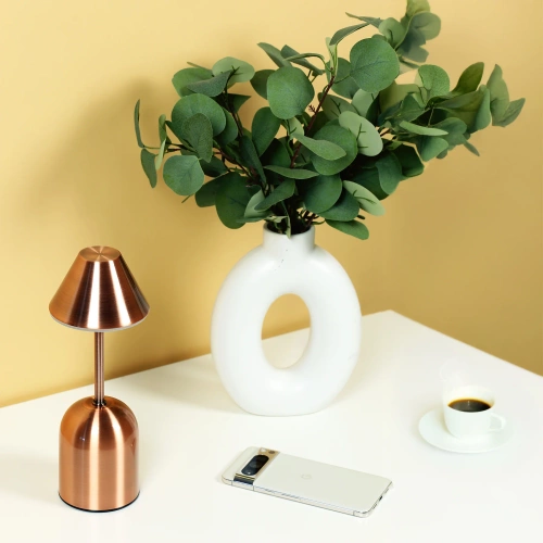 Lampă de noapte wireless cu baterie încorporată de 2000 mAh | Lampă de masă modernă cu putere și culoare a luminii reglabile | YG-D020-Cupru