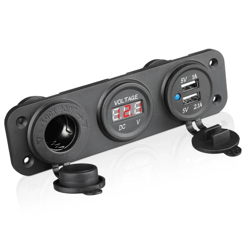 Painel automotivo 3 em 1 12V 24V | Painel de controle com interruptores de 12V | Divisor de tomada para acendedor de cigarros USB | Voltímetro 