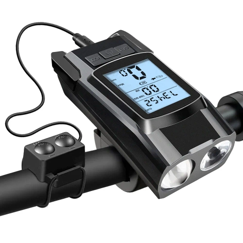 Luz de bicicleta multifuncional 3 em 1 – 800 lm | Luz de bicicleta com buzina e contador | BK-H1920 