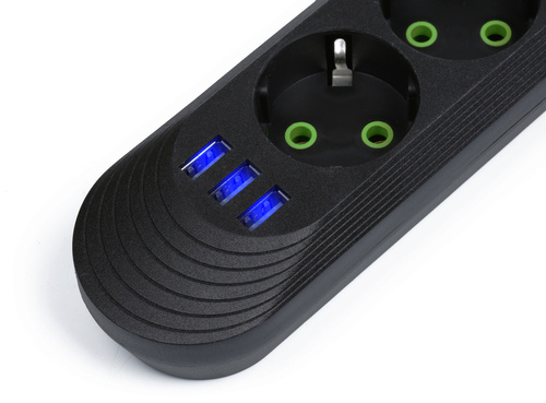 LH-F05U | Strømskinne 5 m | 5 stikkontakter + 3x USB | sort