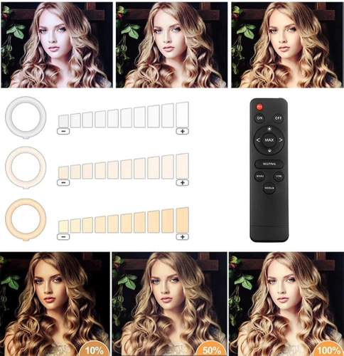 M45-60W-B | Lámpara de anillo con espejo | Luz anular con trípode | Set con fuente de alimentación y anillo de 60W