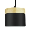 Lustră suspendată minimalistă cu element din lemn | stil scandinav | montaj pe tavan cu soclu E27 pentru living, dormitor | negru | YG-XD003-BK
