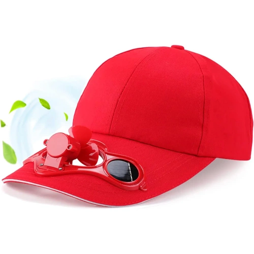 SFH-8934-RED | Solhat med vindmølle | Baseballkasket med indbygget blæser | Kølehætte