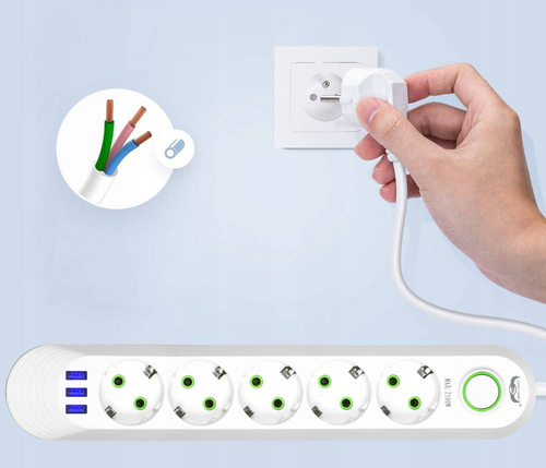 LH-F05U | Napájacia lišta 5 m | 5 zásuviek + 3x USB | biely