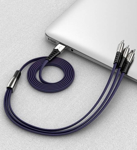 UC-009 | 3i1 1M | 3-i-1 forstærket USB-telefonkabel - Micro USB, Type-C, Lightning (iPhone)