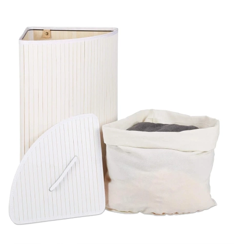 AYL-60L-WHITE | White laundry basket | Bamboo toy box | Wooden clothes basket | Single-chamber bathroom laundry basket | Corner basket