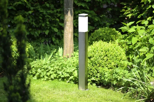 Gartenleuchte Stehleuchte, quadratischer Pfosten für E27 Leuchtmittel | 90 cm, 230 V, Edelstahl | LLF-90CM