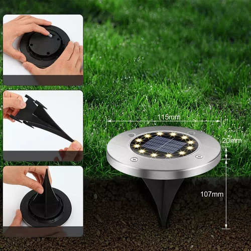 YNG-16LED-WC | Lampada a sovraccarico solare, giardino, terra | 16 LED | Acciaio inossidabile | ⌀ 11,5 cm