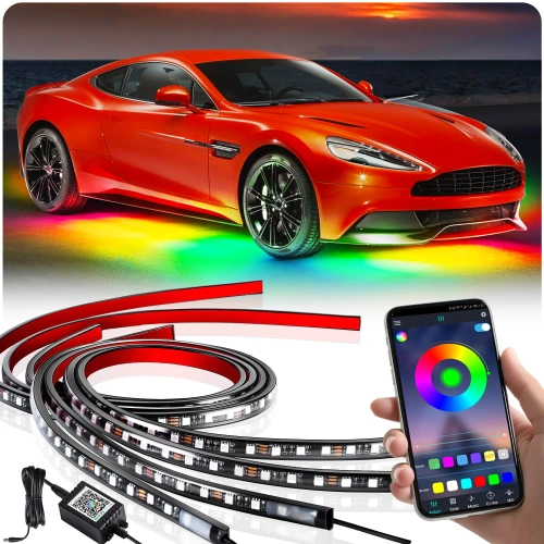 LED osvetlenie podvozku | Flexibilné RGB pásky | Bluetooth s aplikáciou pre telefón | Dĺžka popruhu: 90 cm x 2 a 120 cm x 2