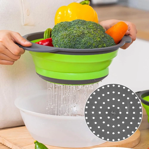 FDB-024 | Folding kitchen colander | Silicone camping colander | Pasta strainer | Drainer for vegetables and fruits