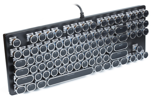 T72 | Retro stiliaus mechaninė žaidimų klaviatūra su RGB LED apšvietimu ir trumpais mėlynais jungikliais