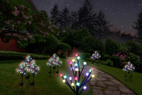 FLD-08-C | Flor solar | Lámpara solar LED para jardín Árbol con rosas | 70 cm, 600 mAh