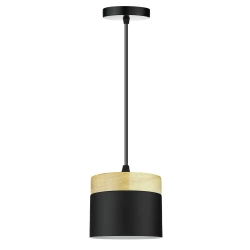 Pendant light with wooden accent | Scandinavian style ceiling fixture with E27 socket for living room, bedroom | black | YG-XD003-BK