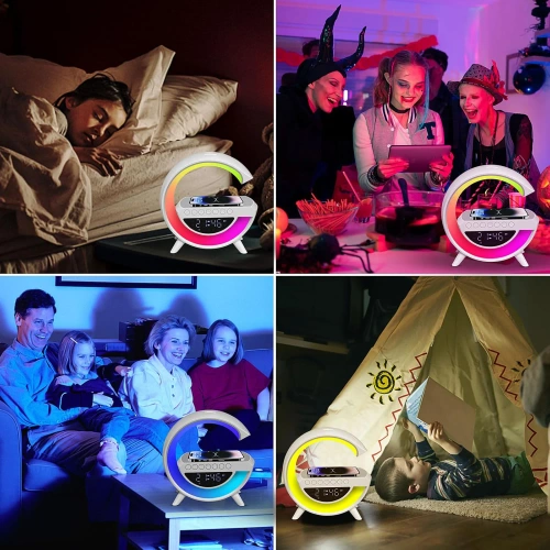 LED Alarm Clock with Wireless Charger, Bluetooth Speaker and RGB Night Light - Multifunctional Clock BT3401