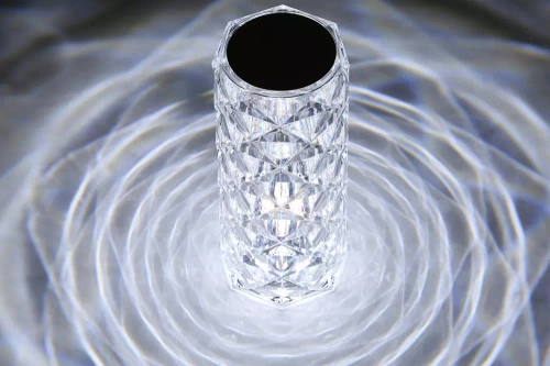 RPL-C03-W | Lampe de table LED en cristal | motif rose | 3 couleurs de lumière, écran tactile, câble USB-C, batterie 2000mah