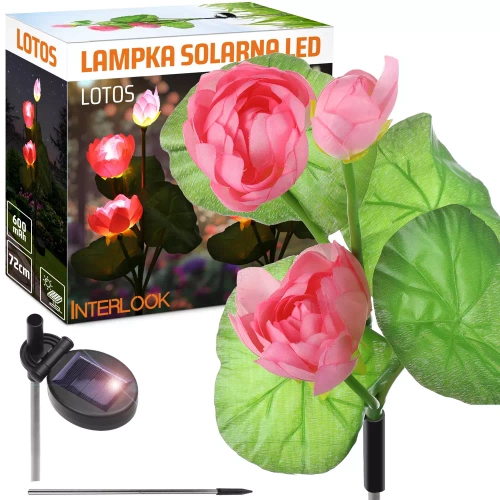 FLD-25-РОЗОВ | LED соларна градинска лампа Lotus, Water Lily | 72см, 600mAh