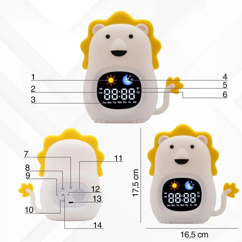 LED vaikiškas žadintuvas su naktine lempute ir baltu triukšmu - spalvota šviesa, žadintuvas, saulėtekio imitacija | Naktinė lemputė su įmontuota baterija | JL-822