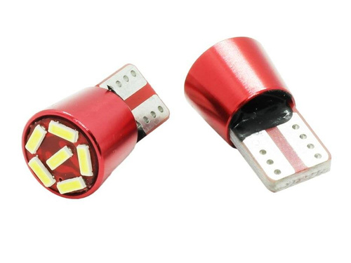 Auto LED žárovka W5W T10 6 SMD 3014 PŘEDNÍ CAN BUS ČERVENÁ