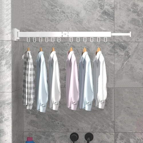 LYJ-D60-BLANCO | Percha plegable | Secadora plegable | Riel de pared con ganchos