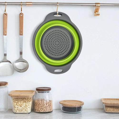FDB-024 | Folding kitchen colander | Silicone camping colander | Pasta strainer | Drainer for vegetables and fruits