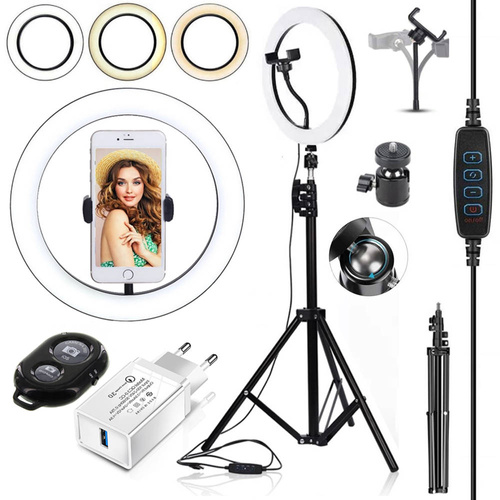 SENY 260T 4i1 | Ringlampe 260 mm | Justerbart stativ 210 cm | CA-004 netoplader | iOS/Android Bluetooth fjernbetjening