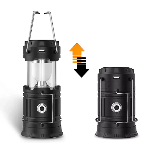 HWL-001-EU | Solcelle LED campinglampe, turist lommelygte med powerbank funktion | Sort