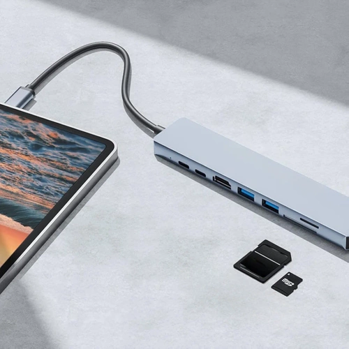 HUB | USB-C rozbočovač na 2x USB-A + 2x USB-C + SD + TF karty + HDMI + LAN | adaptér, rozbočovač typ C 8v1