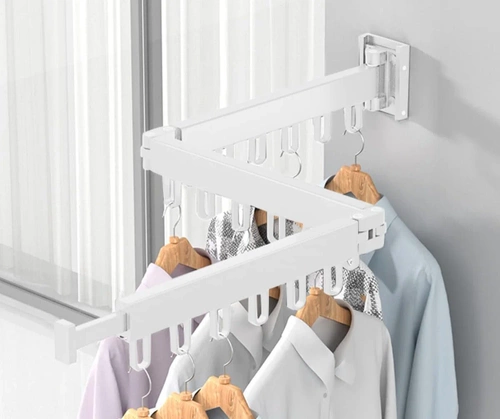 LYJ-T90-BRANCO | Cabide dobrável | Secador dobrável | Trilho de parede com ganchos