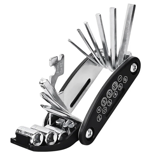 Kit d’outils vélo multifonction 16 en 1 | Multitool avec accessoires pour réparation de chambre à air et pneu | XBGJ-Multi