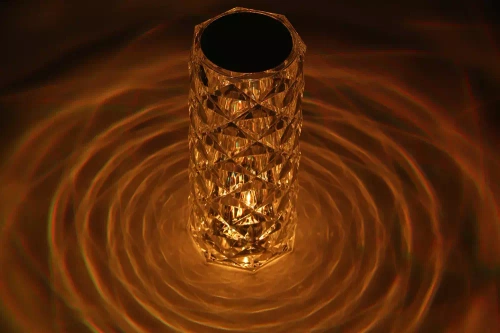 RPL-C16-RVB | Lampe de table LED en cristal | motif rose | 16 couleurs RVB, écran tactile, télécommande, câble USB-C, batterie 2000mah