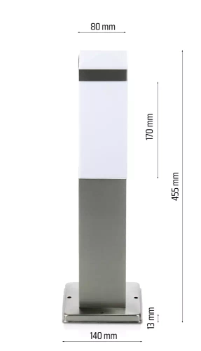 LLF-45CM | Candeeiro de pé para jardim, poste quadrado para lâmpada E27 | Fonte de alimentação 230V, aço inoxidável | Inox, 45cm