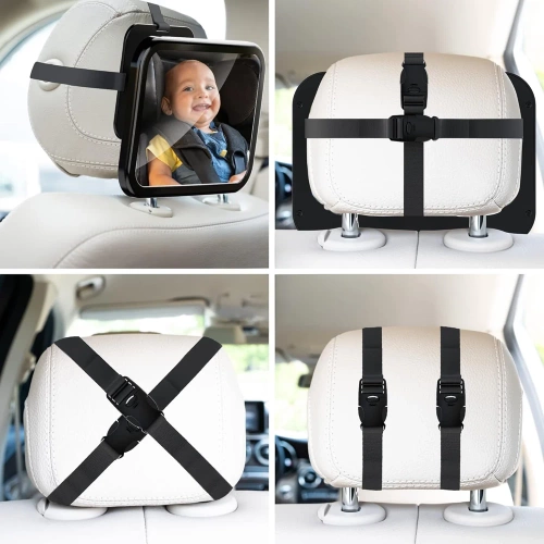 JH-04 | Un miroir pour observer un enfant dans une voiture | fixé à l'appui-tête arrière avec des sangles élastiques