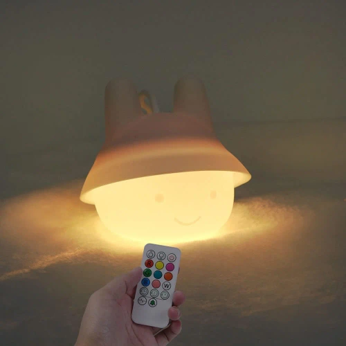 Luz Noturna LED de Silicone Coelho | Luminária Infantil Portátil 9 Cores de Luz | JL-502