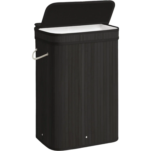 UYL-80L-BLACK | Black laundry basket | Bamboo toy box | Wooden clothes basket | Single-chamber laundry basket for the bathroom