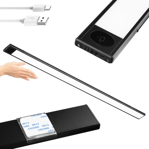 LED-Möbelleuchte mit Bewegungsmelder | kabelloses Nachtlicht mit Sensor | Unterbauleuchte 60 cm | HSL-S60CM-BLACK