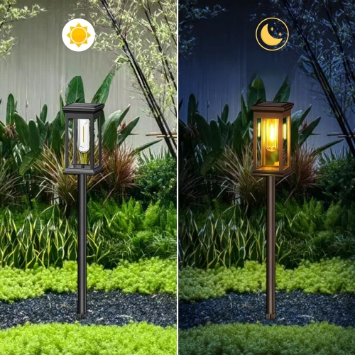 HK-115A | 2 x lâmpada solar LED para jardim | Poste acionado 60 cm