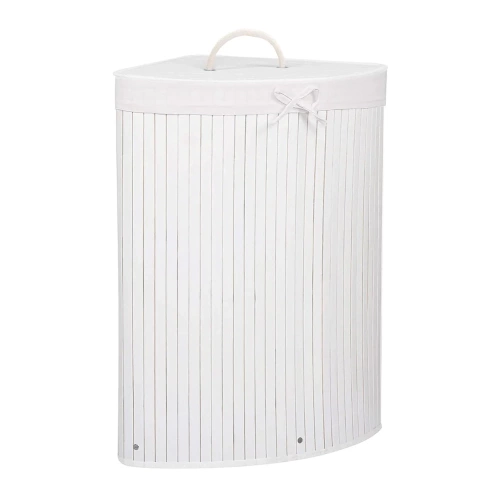 AYL-60L-WHITE | White laundry basket | Bamboo toy box | Wooden clothes basket | Single-chamber bathroom laundry basket | Corner basket
