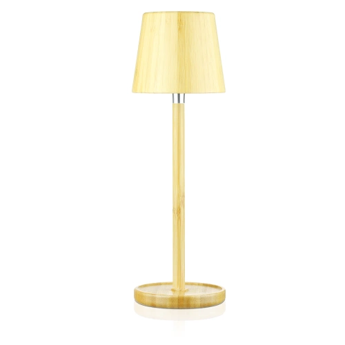 Lámpara de mesa LED de bambú con ajuste táctil de color | Luz nocturna inalámbrica con batería integrada de 1500 mAh y USB-C | YG-VM41C