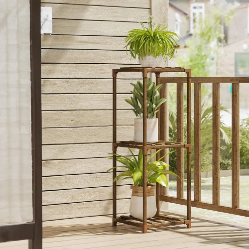 NZ237-BAMBOO | Træ blomsterstander til urtepotter | Plantestativ | Blomsterhylde