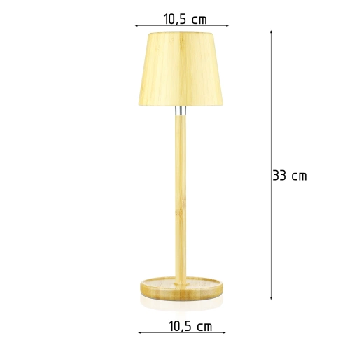 Lampe de table LED en bambou avec réglage tactile des couleurs | Veilleuse sans fil avec batterie intégrée de 1500 mAh, USB-C | YG-VM41C